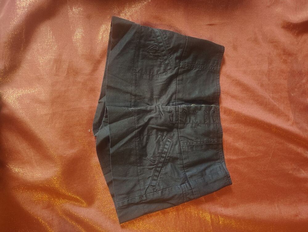 Guess Skirt Womens 4 Black Mini Lace Up Back Button Front Stretch Pockets Casual